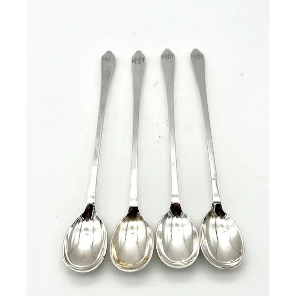 Tiffany & Co Clinton Pattern Sterling Silver Iced Tea Spoons Set Of 4 - Picture 2 of 10